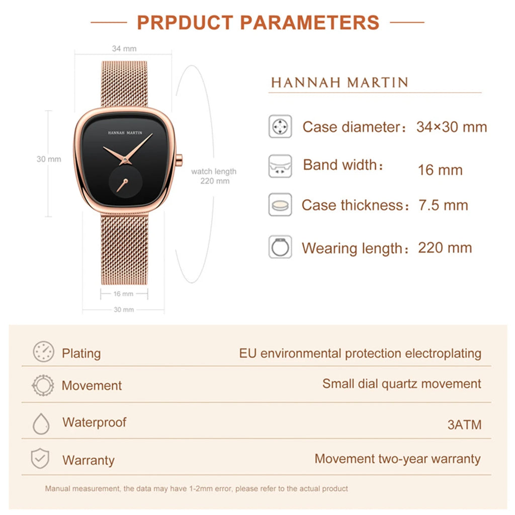 2025 New Women Quartz Wristwatch 34mm Wine Barrel Rose Gold Black Stopwatch Fashionable Minimalist Style Oval Watches for Women - Sun Studio
