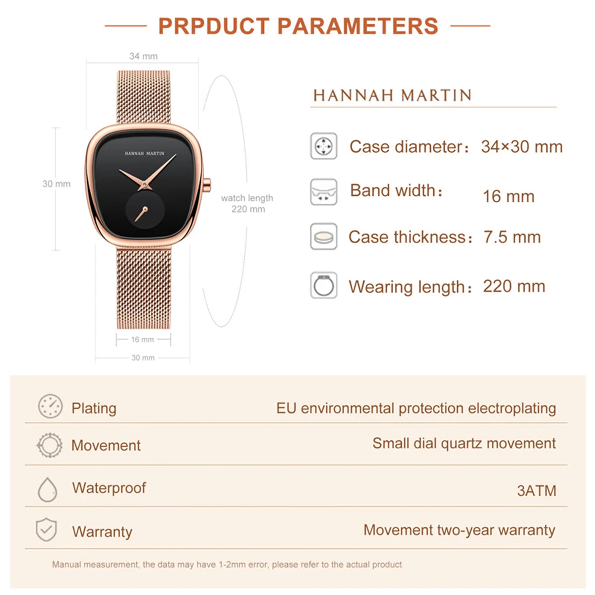 2025 New Women Quartz Wristwatch 34mm Wine Barrel Rose Gold Black Stopwatch Fashionable Minimalist Style Oval Watches for Women - Sun Studio