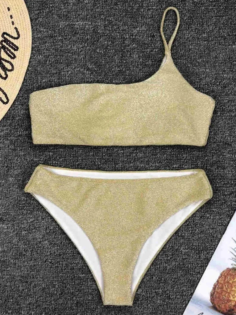 Sexy Shiny Sparkling One Shoulder Bikini Female Swimsuit Women Swimwear Two-pieces Bikini Set High Waist Bathing Suit Swim Lady - Sun Studio