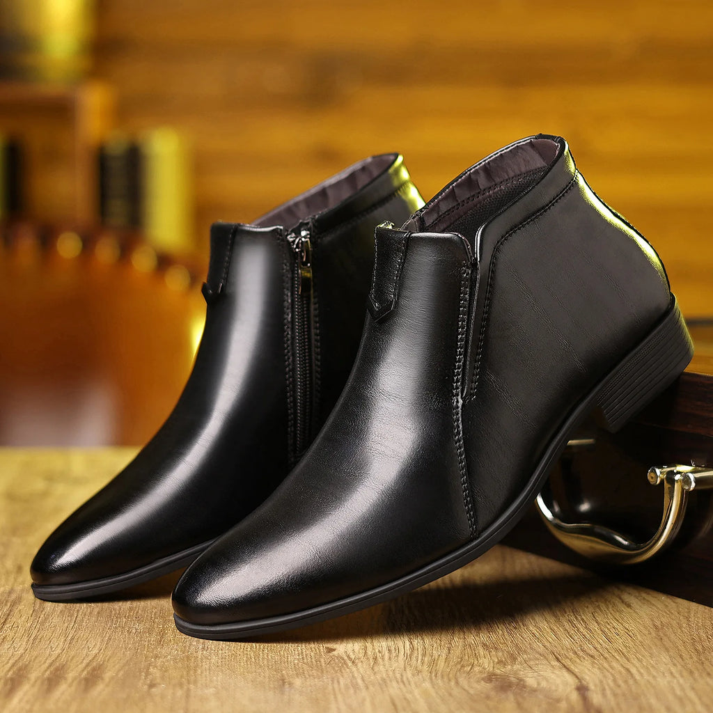 Retro Men Ankle Boots Luxury High-top Men Leather Shoes High Quality Non-Slip Motorcycle Boots Fashion Zipper Men Boots Big Size - Sun Studio