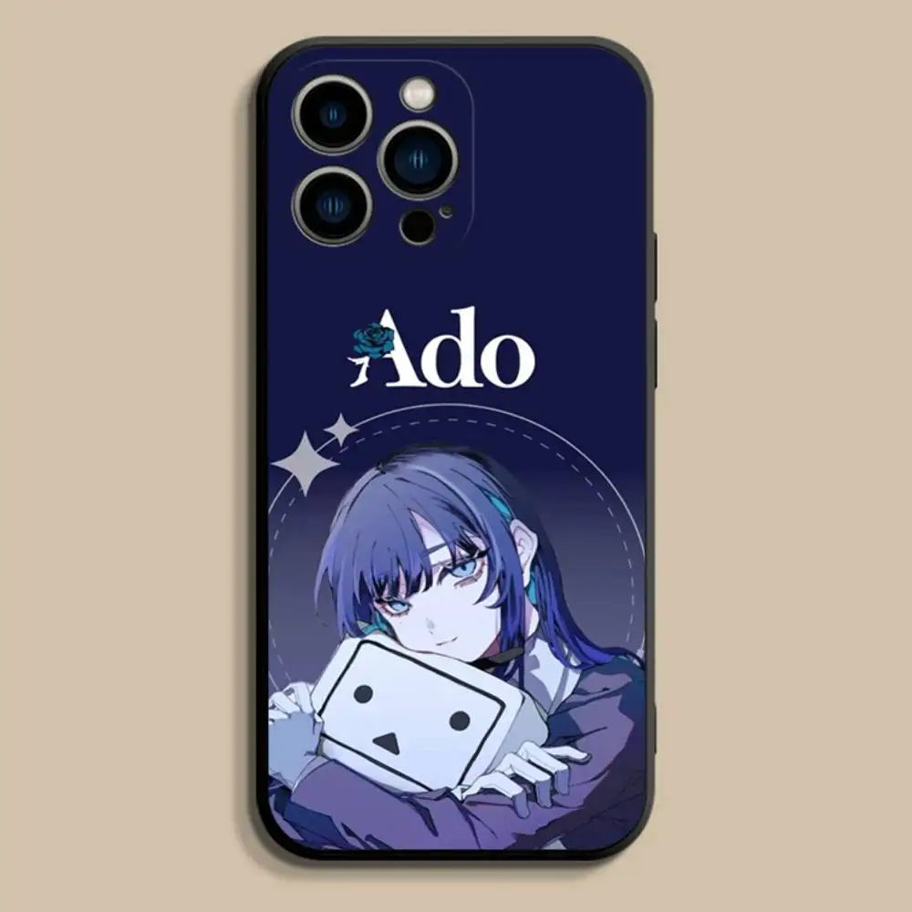 A-Ado Japanese Singer Phone Case For iPhone 17,16,15,14,13,12,Pro,Max,Plus,E,SE4,Air,Mini Black Soft Cover - Sun Studio