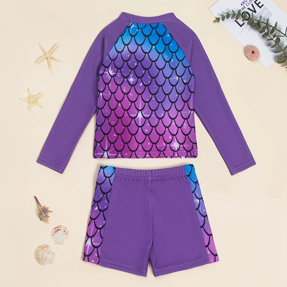 Toddler Girls Swimsuit Rashguard Set Summer Beach Breathable Bathing Suit Long Sleeve Mermaid Swimwear - Sun Studio