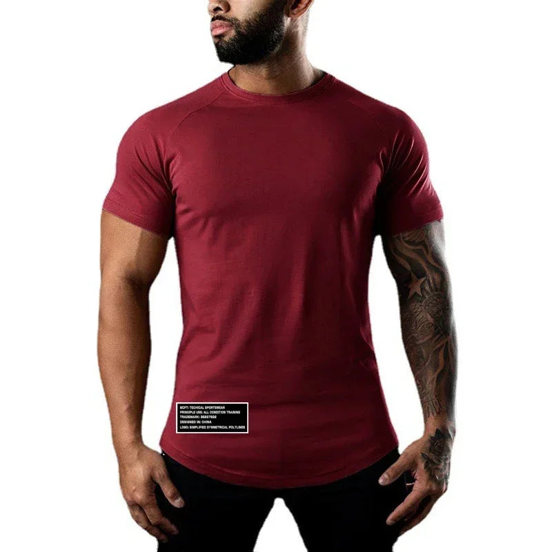 Gym Bodybuilding Muscle Sport Jogging Shirts Summer Cotton Breathable Short Sleeve Clothing Mens Casual Fitness Workout T-shirts - Sun Studio