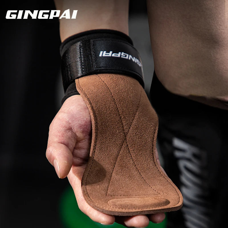Gym Grips For Men Women Cowhide Palm Guards Weightlifting Fitness Workout Gloves Grips with Wrist Wraps Training Equipment - Sun Studio