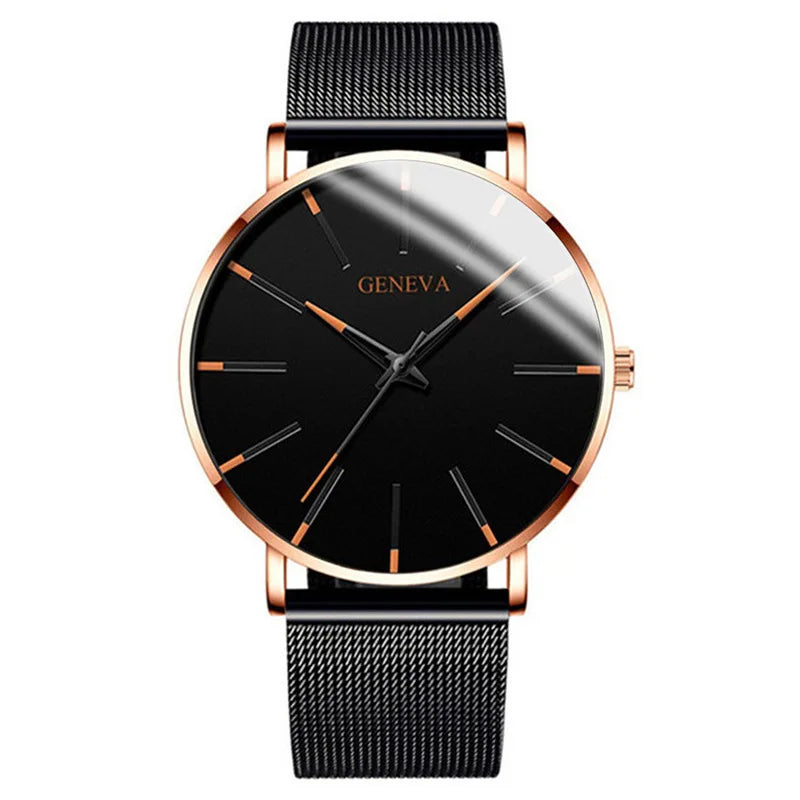 New Fashion Simple Ultra-thin Men Business Watches Steel Mesh Band Male's Quartz Watch Relogio Masculino - Sun Studio