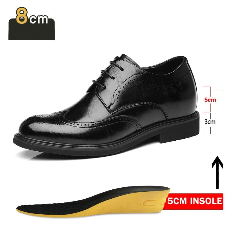 Men's Dress Brogues Elevator Shoes Platform Breathable Casual Business Luxury Genuine Leather Heightening Shoes 6 8CM Taller Man - Sun Studio