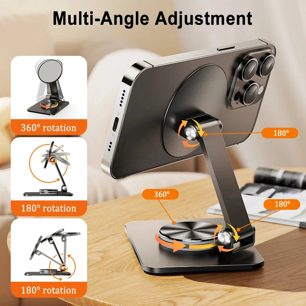 Folding Phone Holder Desktop Magnetic Phone Stand 360° Rotation Desktop Cell Phone Stand For iPhone 16 15 14 13 12 Pro Max Mount - Sun Studio