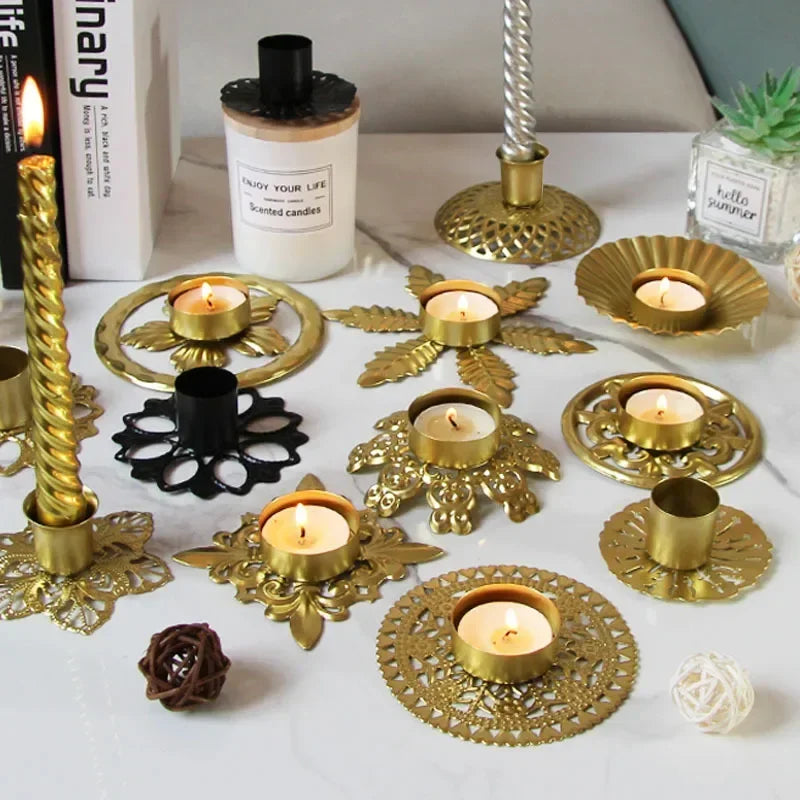 Home Decor Iron Plated Black Gold Candle Holders Decor for Wedding Party Festival Portavelas Candelabra Art Table Decoration - Sun Studio