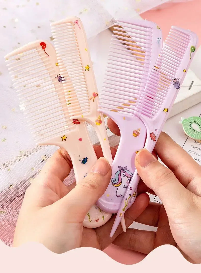 2pcs Kids Hair Combs Set Girls Portable Anti-Static Plastic Comb Cartoon Animals Children Hairdressing Comb with Pointed Tail - Sun Studio