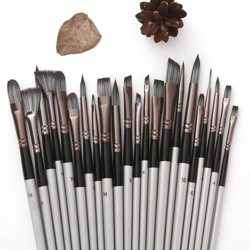 24 nylon brush set silver gray rod pen curtain oil brush Gouache watercolor brush - Sun Studio