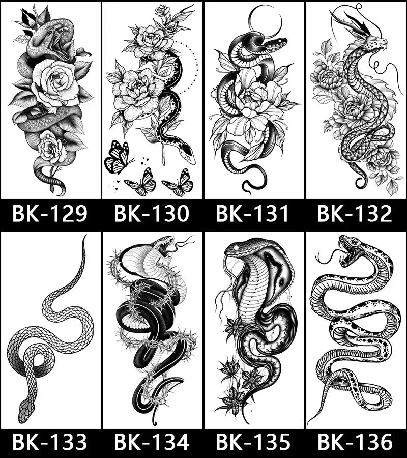 Rose Blossom Tattoo Temporary Waterproof Butterfly Fake Tattoo for Woman Black Flower Sketch Tattoo Sticker - Sun Studio