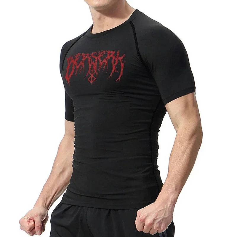 Gym Workout Rash Guard for Men Athletic Quick Dry Compression Shirts Berserk Print Tshirts Tees Tops Undershirts Baselayers - Sun Studio
