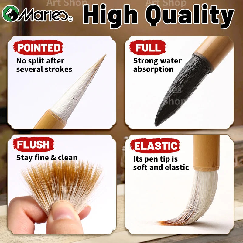 Marie's 1pc Chinese  Calligraphy Brush,Jianhao/Wolf Hair/Wool for Painting,Writing,Official Script,Regular Script,Cursive Script - Sun Studio