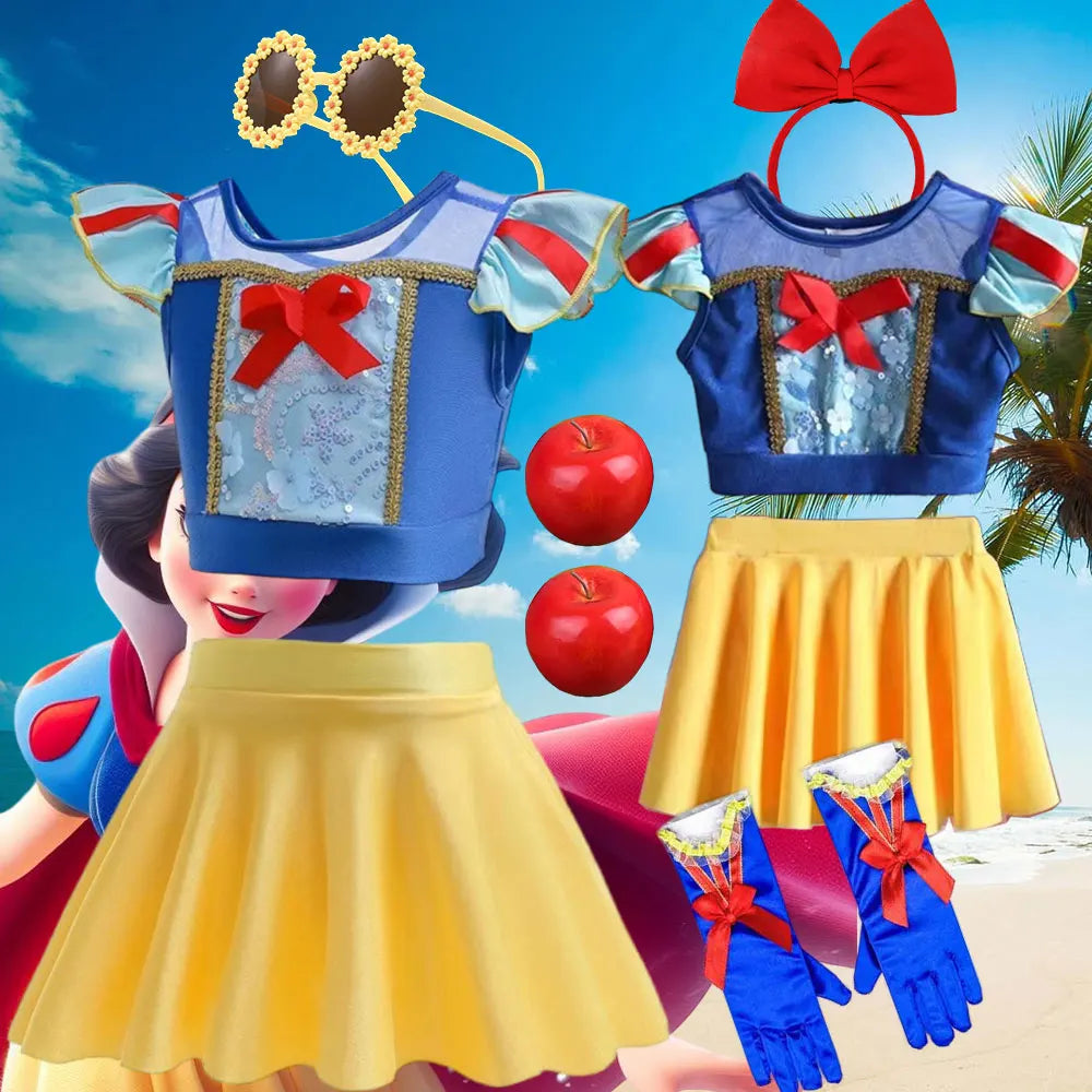 2025 Summer Hot Swimsuit Snow White Design Two Pieces Swimwear Girl Vacation Beach Clothing Pool Swimming Suit Kawaii Bikini Set - Sun Studio