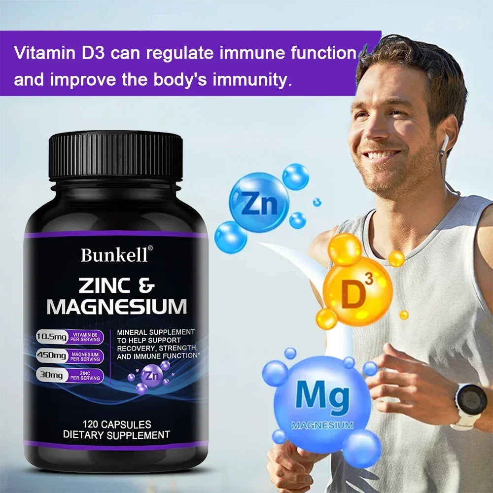 Zinc + Magnesium Supplement, Strong Bones, Teeth, Heart, Nerves, Enhance Immunity, Support Bone Density and Muscle Health - Sun Studio