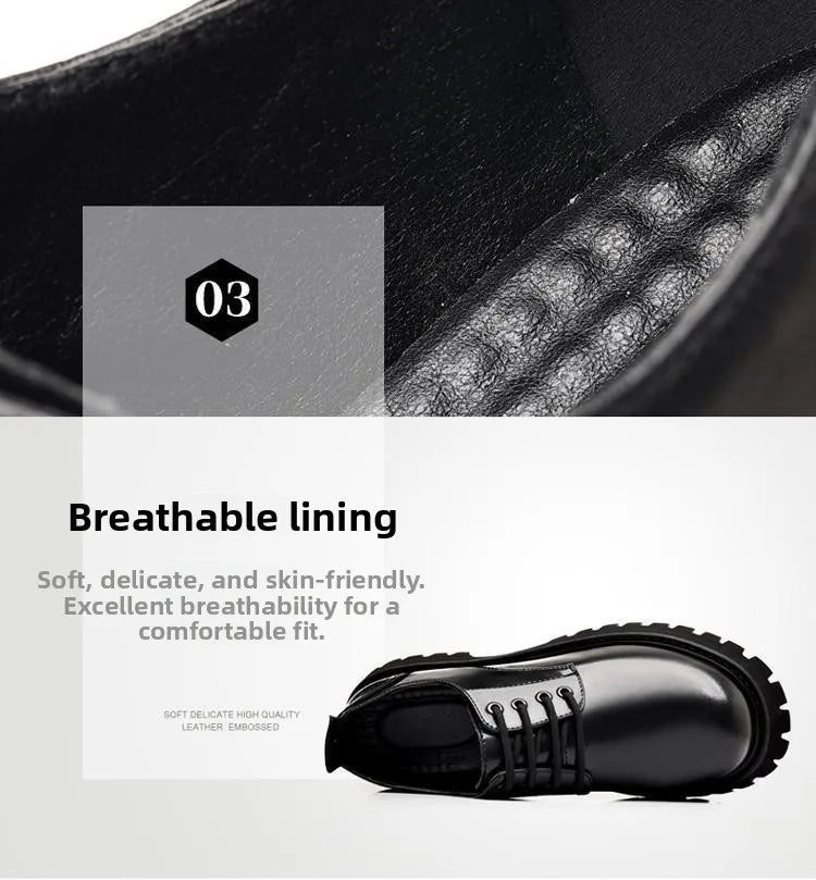 Genuine Soft Leather Men's Shoes 5cm Heightening Thick Bottom Anti-slip Waterproof Casual Black Formal Shoes Autumn Season - Sun Studio