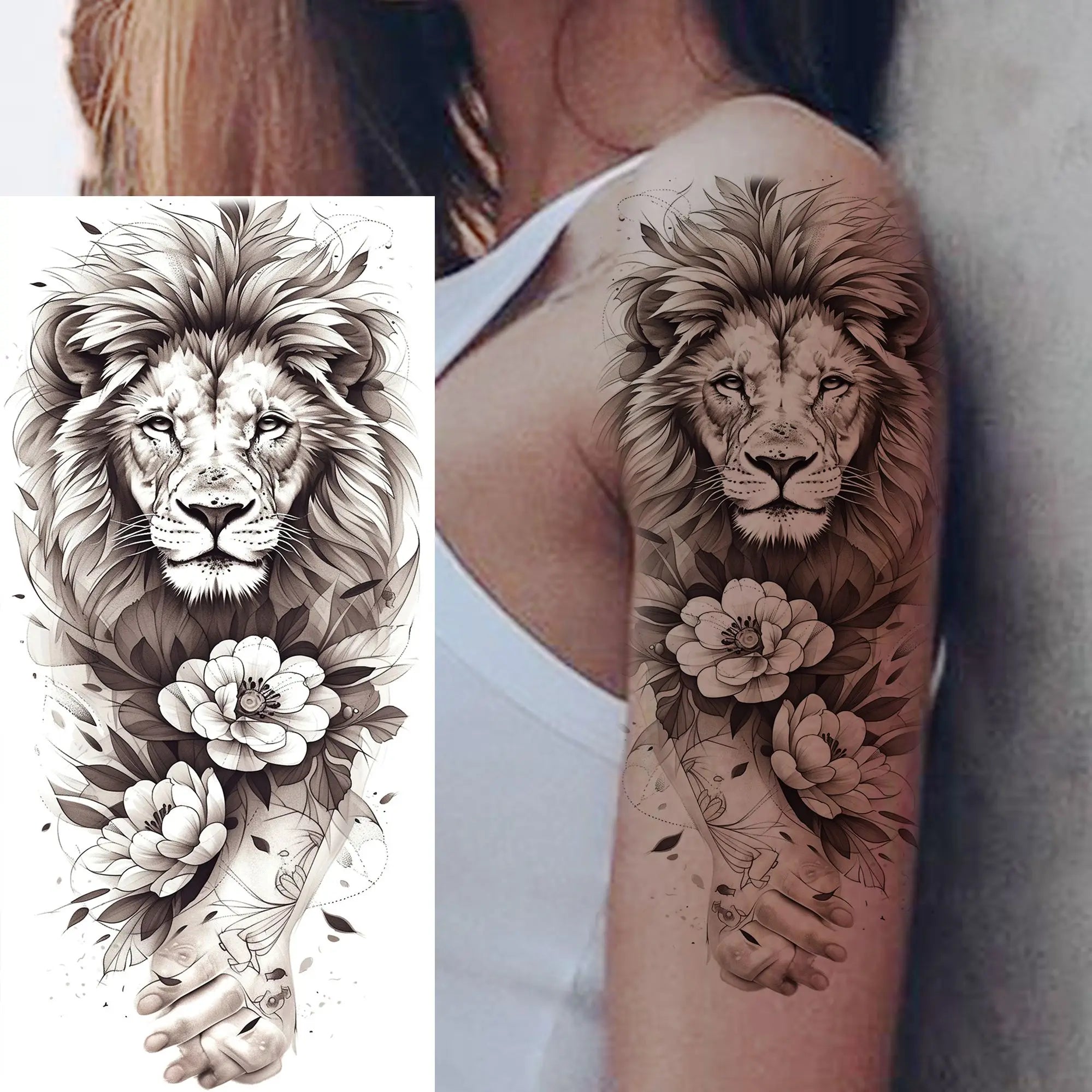 1 Sheet Beautiful Turtle With Flowers Temporary Tattoos Elephant Lion Tatoos Waterproof Realistic Animals Fake Tattoos Stickers - Sun Studio