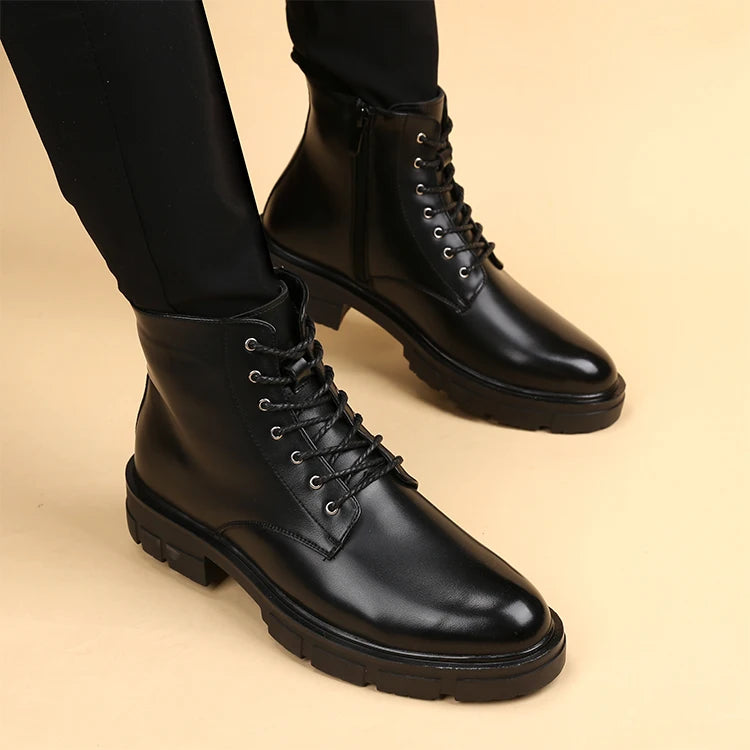 men's casual autumn winter boots lace-up original leather shoes tooling work boot outdoors cowboy platform ankle botas masculina - Sun Studio