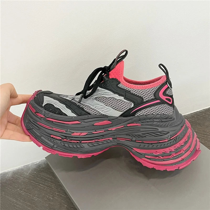 Thick Bottom Platform High Heel Casual Trainers Luxury Brand Designer Women Sneaker Mixed Color Runway Sport Shoes Large Size - Sun Studio