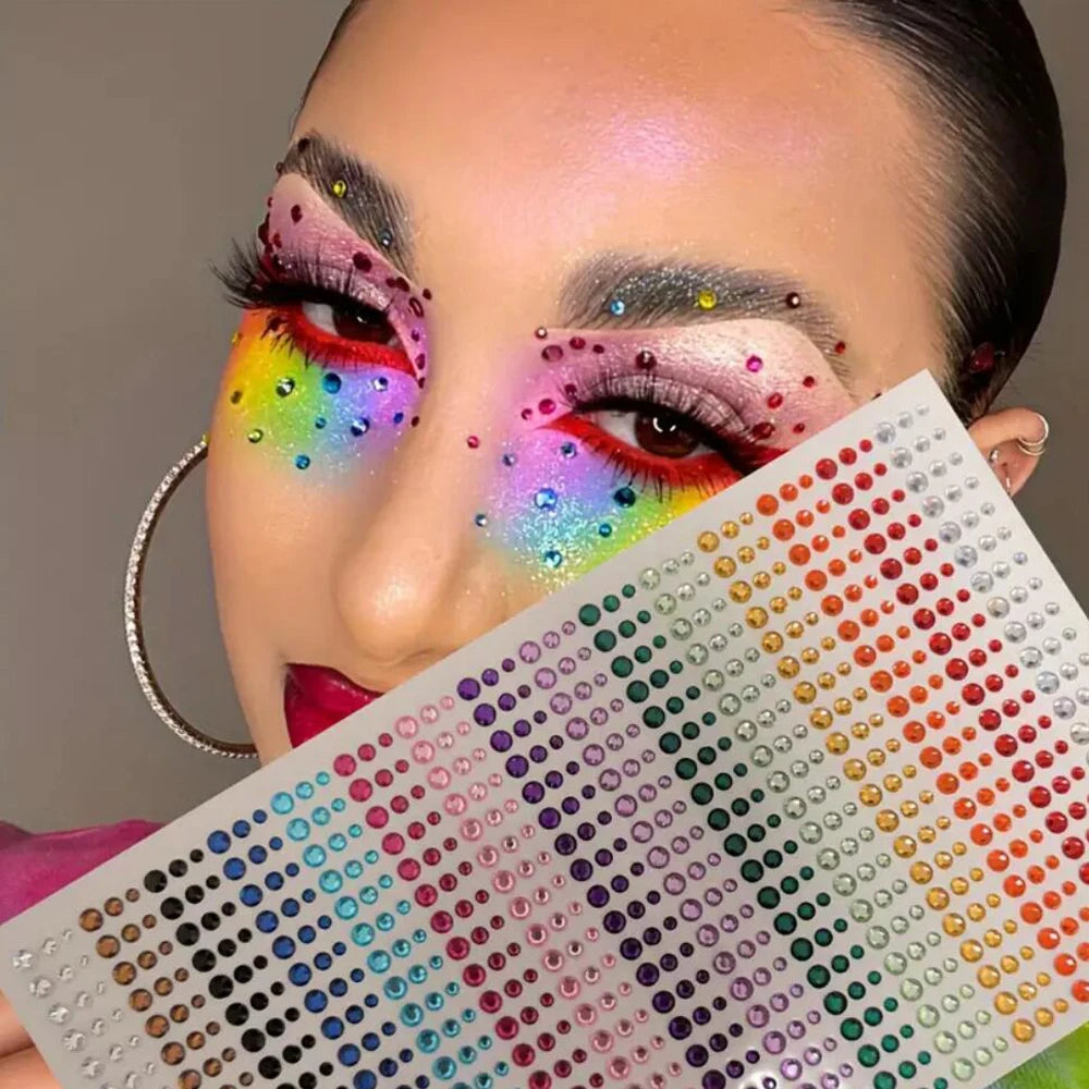 1 Stück Gesicht Diamant-Gem-Sticker, 5D, bunte Strass-Tattoo-Aufkleber, für Festival, Nagel, Körper-Make-up, Bling-Schmuck, DIY Gesichtssticker
