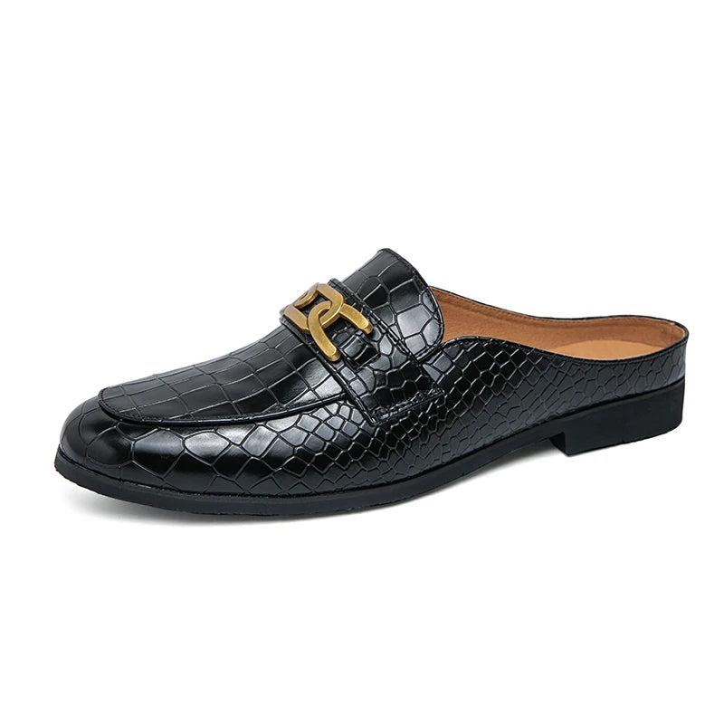 100% Genuine Leather Black Men’s Half Shoes For Men Shoes Mules Casual Designer Shoes Fashion Loafers Luxury Black Slippers 2022 - Sun Studio