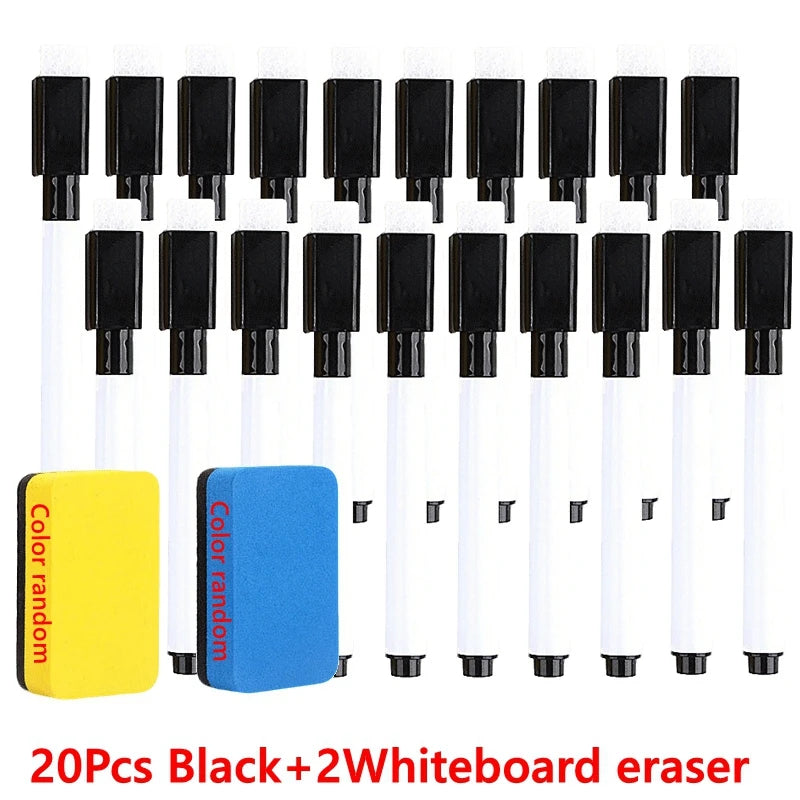 Lot de 100/5 Marqueurs effaçables à sec pour tableau blanc, Stylos lavables avec effaceur magnétique pour tableaux blancs de bureau et fournitures d'art
