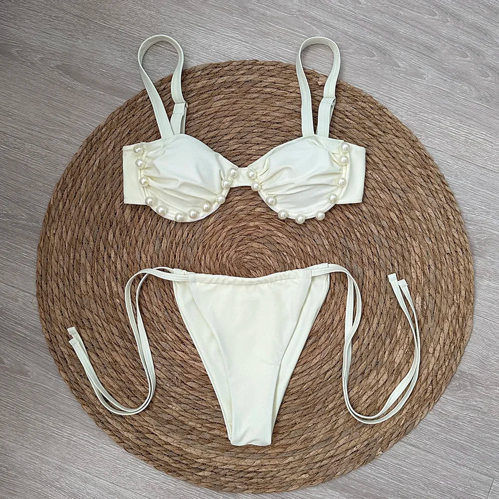 Micro Push Up Bikini 2024 Women Swimsuit Sexy Swimwear Thong Bikinis Set Brazilian Beachwear Pearl Bathing Suit Biquini Female - Sun Studio