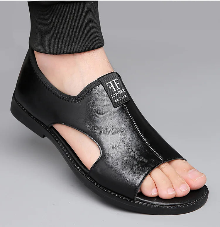 Sandals for Men Brand Casual Shoes Outdoor 2025 New Men's Slippers Comfortable Beach Shoes High Quality Leather Men Flat Sandals - Sun Studio