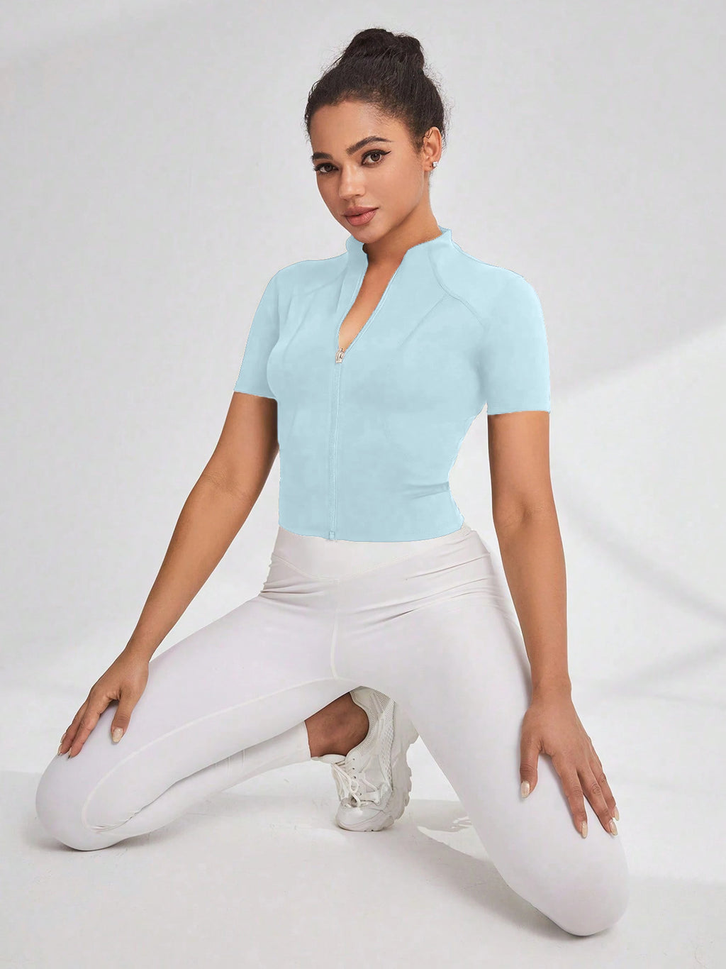 Fitness girl cycling yoga suit top, high-end full zipper jacket, sports T-shirt, training running short sleeved summer - Sun Studio