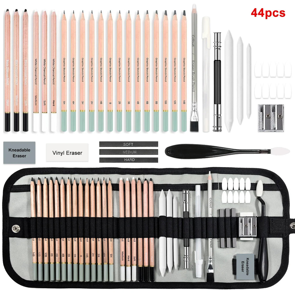 14/18/29/38/44/64 PCS Drawing Set Sketching Kit,Sketch Pencils Art Supplies with Graphite,Charcoal,Blending Tools & Accessories - Sun Studio