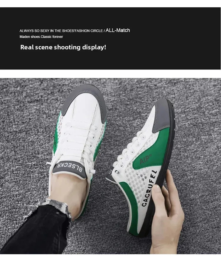 Men's Slip-On Lace-Up Casual Sports Shoes Breathable Mesh Unisex Spring Autumn Season Low Cut Flat Footwear Quick Easy Wear - Sun Studio