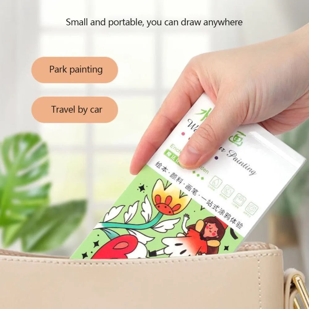 12 Sheets/set Watercolor Painting Book With Paint Brush Gouache Book Portable Kids Graffiti Picture Drawing Stationery - Sun Studio