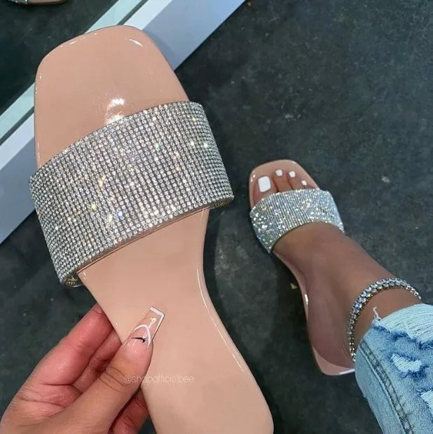 Summer Sandals Women Flip Flops Rhinestone Flat Sandals Ladies Slippers Shoes Female Round Toe Bling Luxury Sandalias Mujer - Sun Studio