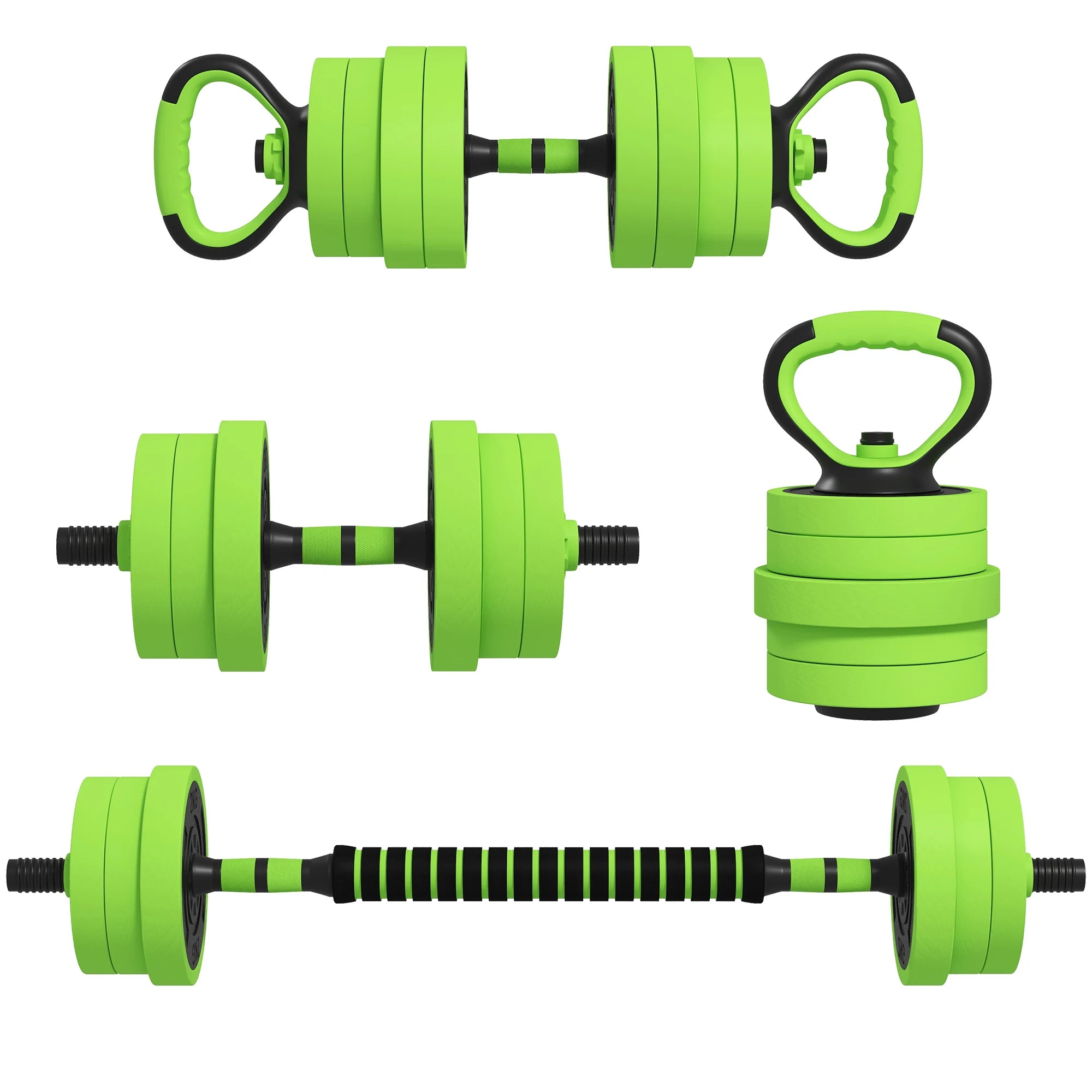 Sportnow Dumbbell Kit 20kg 4 in 1 with Kettlebell Weight Bar Green - Sun Studio