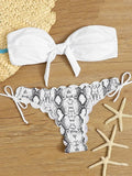Sexy Scalloped Marble Print Bikini Women Bandeau Swimwear Female Swimsuit Two-pieces Bikini set Knotted Bather Bathing Suit Swim - Sun Studio