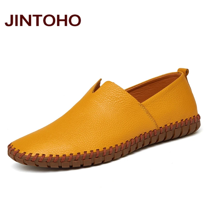JINTOHO Big Size Men Genuine Leather Shoes Slip On Black Shoes Real Leather Loafers Mens Moccasins Shoes Italian Designer Shoes