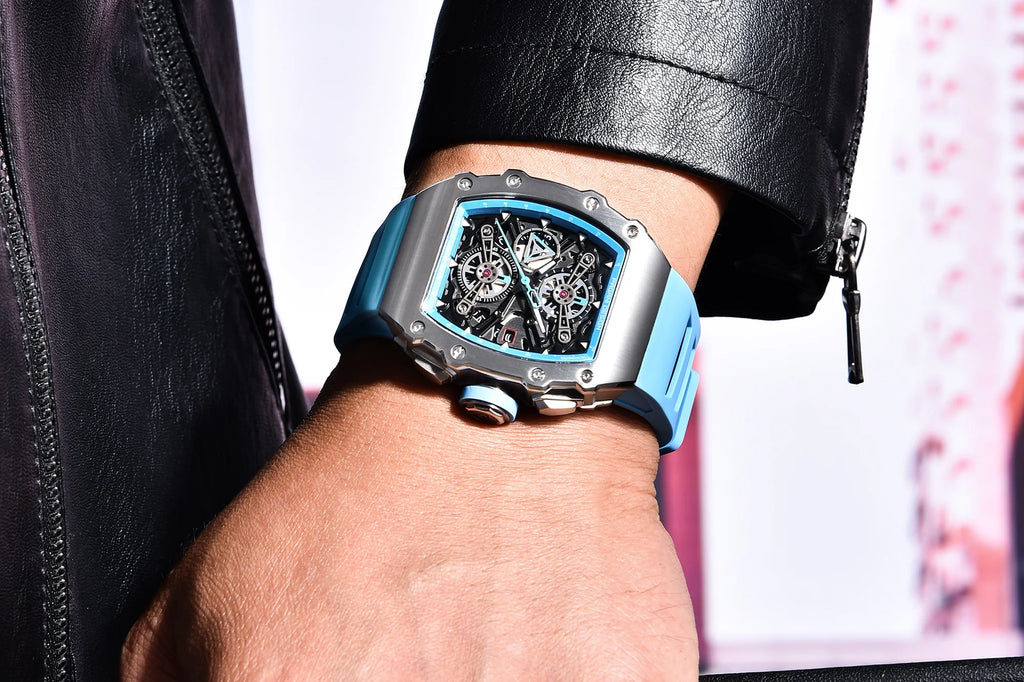 PAGANI DESING Men's Quartz Watches Skeleton Dial 100M Waterproof Sport Rectangle Sapphire glass Watch for Men - Sun Studio