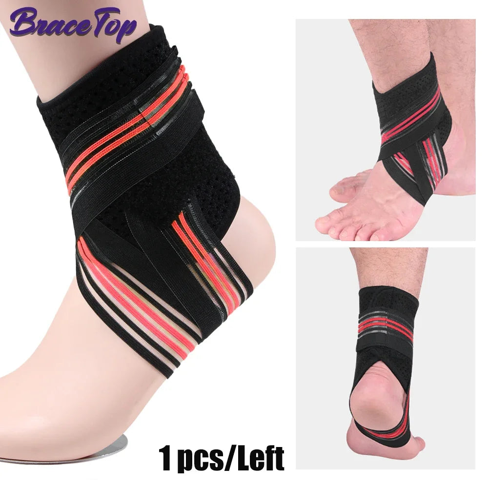 BraceTop 1 PC Sports Compression Ankle Brace Support Wrap Gym Ankle Sleeves for Plantar Fasciitis Achilles Tendon Minor Sprains - Sun Studio