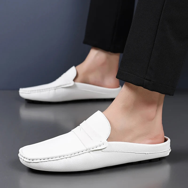 YRZL Loafers Summer Slip on Half Shoes for Men PU Leather Slippers Casual Breathable Comfy Loafers Moccasins Casual Shoes Men - Sun Studio