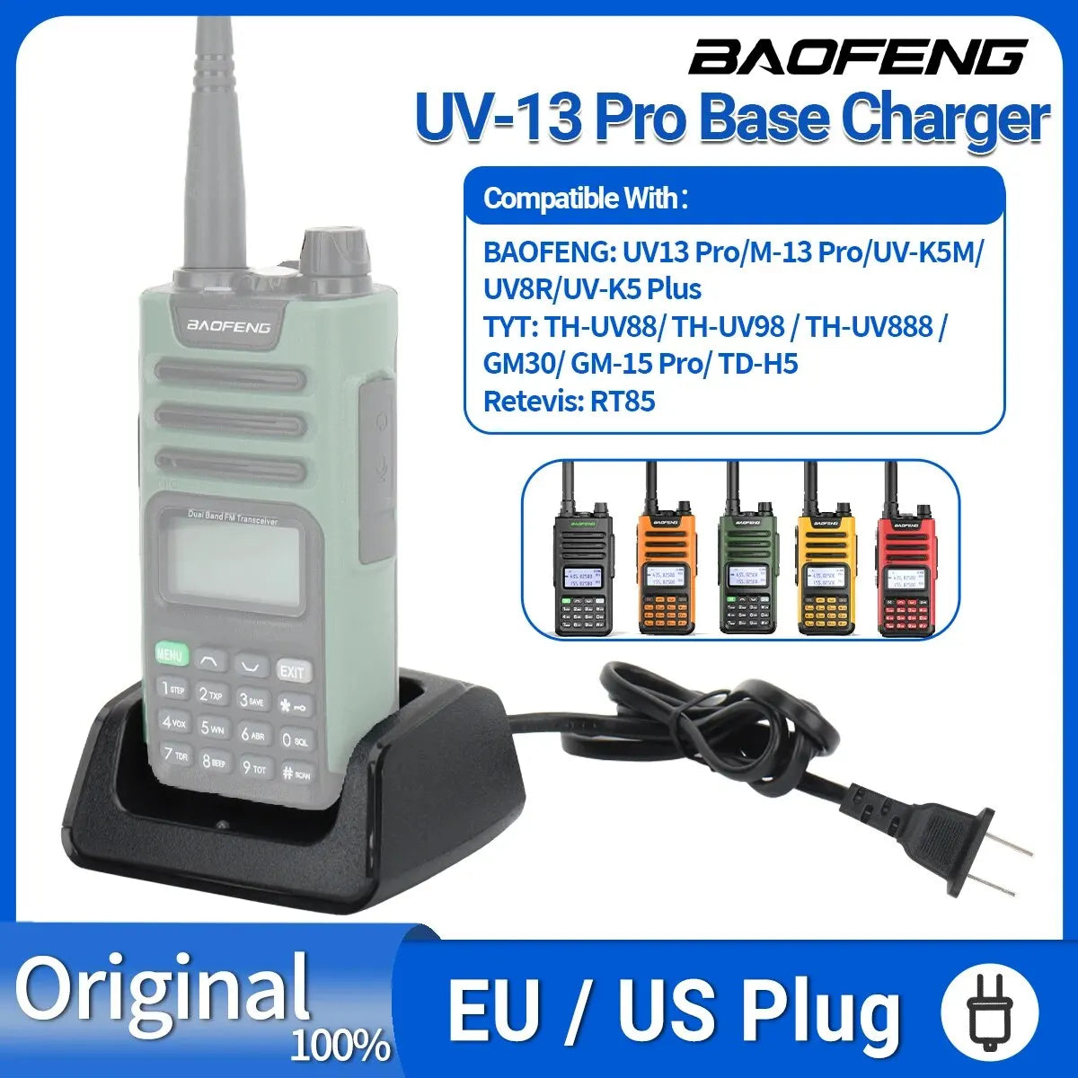 Baofeng UV 13 Battery Charger For Walkie Talkie UV K5M UV K5 Plus UV 8R Base Desktop Charger Station Two Way Radio Accessories - Sun Studio