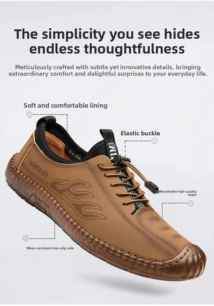 Men's Casual Slip-On Soft Bottom Breathable Beans Shoes Fashionable Spring Autumn Wear Resistant Microfiber Leather Shoes - Sun Studio