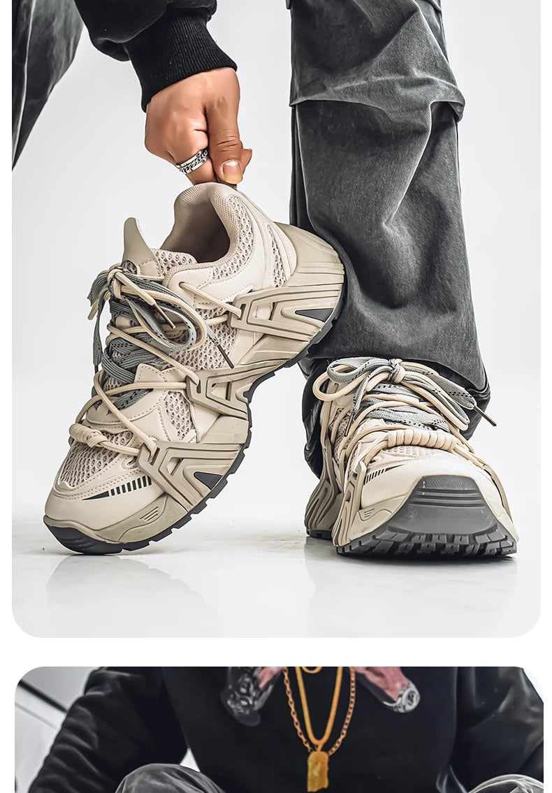 Men's Lace Up Street Sneakers Niche Thick Splicing Mixed Color Sports Shoes Arrival Vulcanization Shoes Punk Breathable Women - Sun Studio