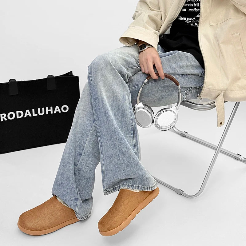 Winter New Arrival Men's Plush Lined Warm Cotton Slippers, Non-Slip Indoor Outdoor Cozy Fleece Shoes for Men - Sun Studio