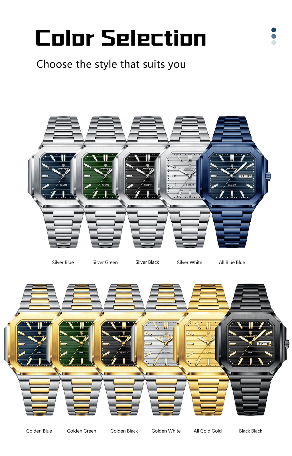 POEDAGAR Square Fashion Man Wristwatch Waterproof Luminous Date Week Quartz Men's Watches Stainless Steel Luxury Men Watch Reloj - Sun Studio