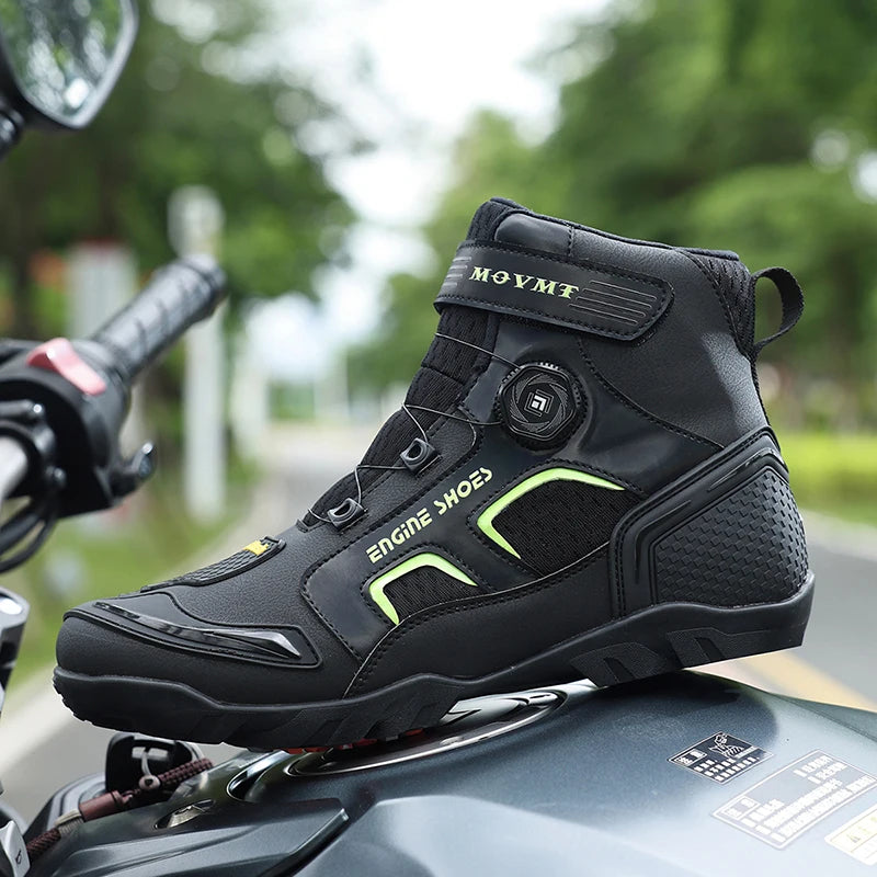 Motorcycle Riding Shoes Men's Breathable Leather Boots Casual Comfortable Slip-On Ankle Boots for Urban Cycling - Sun Studio