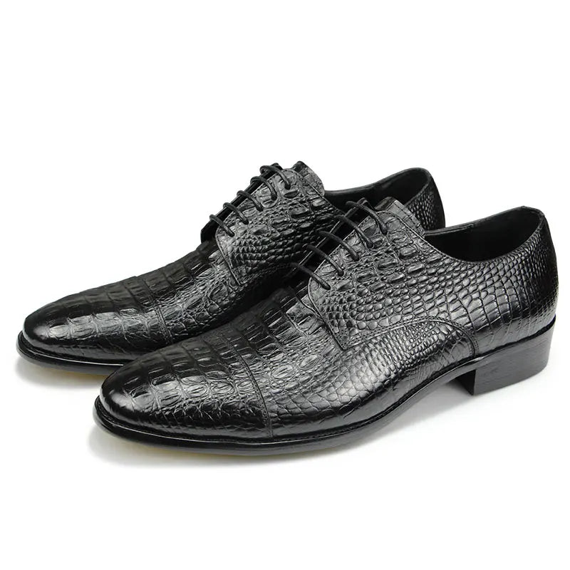 Luxury Crocodile Pattern Genuine Leather Shoes Handmade Men's Vintage Casual Leather Shoes Custom Pointed Toe Oxford Dress Shoe - Sun Studio
