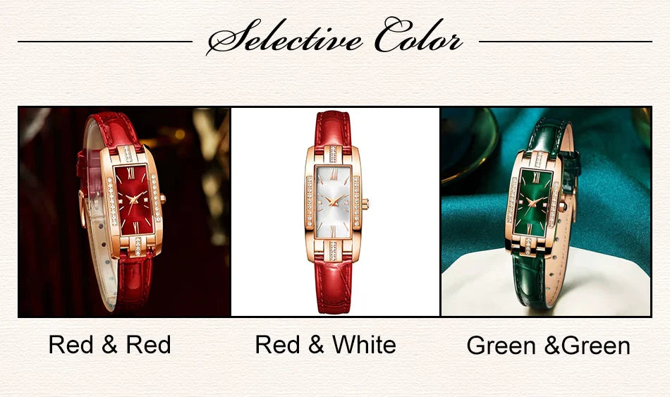 Womens Watches Fashion Square Ladies Quartz Watch Bracelet Set Green Dial Simple Leather Luxury Women Watches - Sun Studio