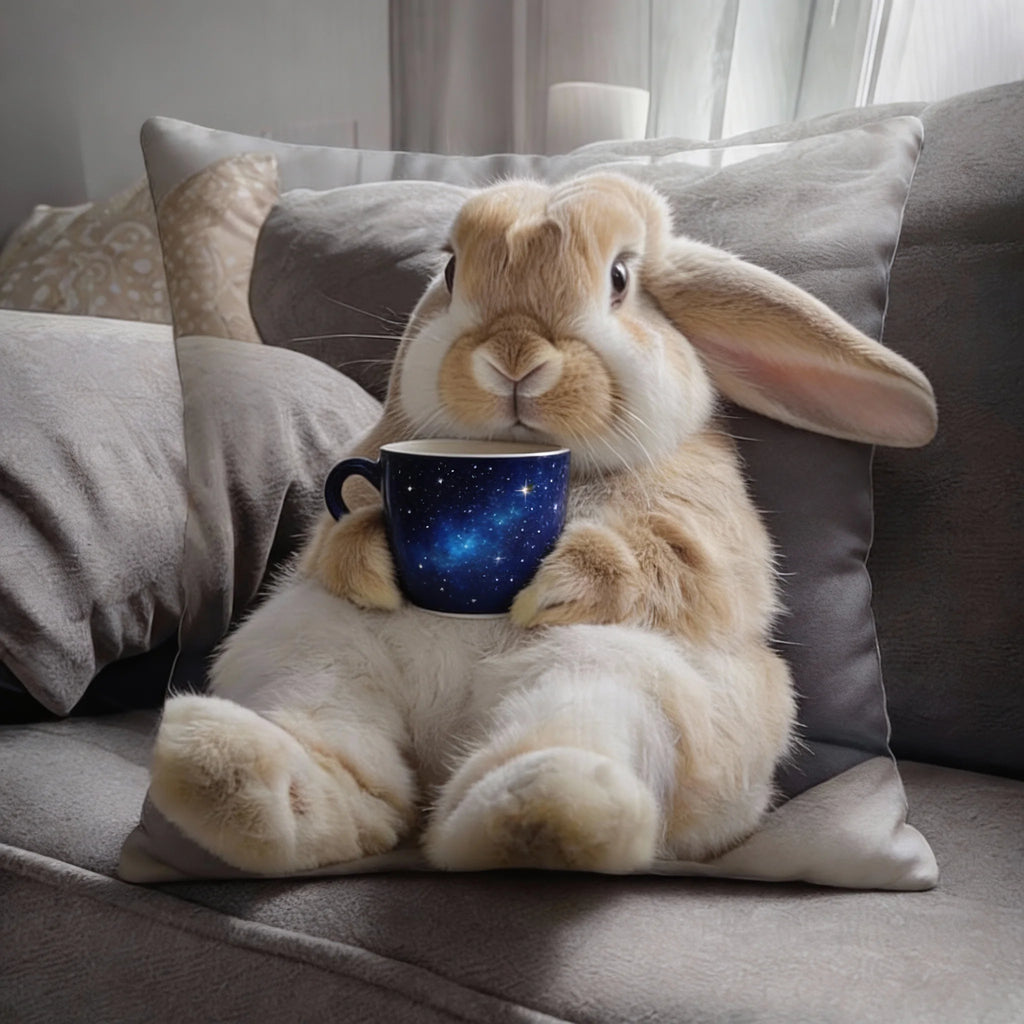 Adorable Bunny with Coffee Cup Print Pillowcase - Home Decor, Perfect for Living Room and Bedroom, Ideal Gift for Animal Lovers - Sun Studio