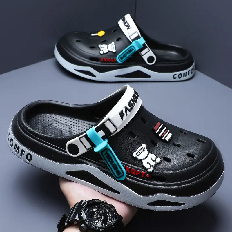 Summer new trend hole shoes outside wear cartoon fashion home home couples non-slip hole sandals beach Baotou slippers men's - Sun Studio