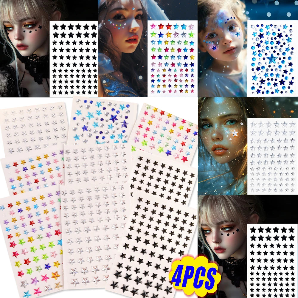 Star Face Makeup Diamond Patch Dazzling Star Festival Modernist Face Stickers Women Girls Colorful Rhinestone Tattoo Eyes Deco - Sun Studio
